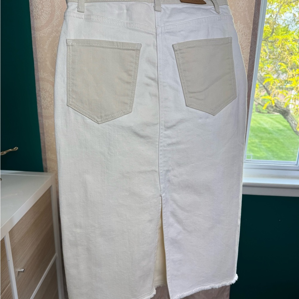 Rails Highland Denim High Waisted Midi Skirt Ecru Patchwork Size 26